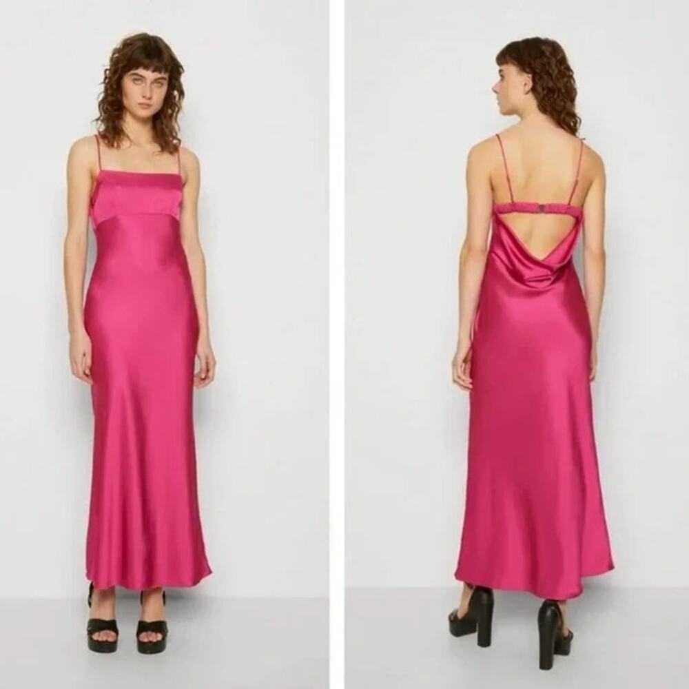Abercrombie & Fitch Hot Pink Satin Midi Slip Dress - Picture 2 of 8